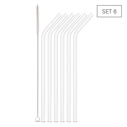 Trinkhalme Glas angewinkelt 24 cm - Set 6 + Bürste