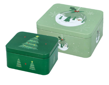 Gebäckdosen mit Weihnachtsmotiv, grün, verschiedene Größen
