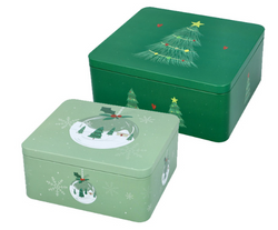 Gebäckdosen mit Weihnachtsmotiv, grün, verschiedene Größen