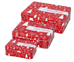 Gebäckdosen mit Weihnachtsmotiv, rot, verschiedene Größen