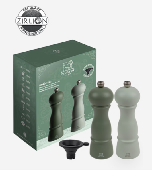 AMBOISE Duo Salz- & Pfeffermühle, 18 cm, olivgrün und salbeigrün