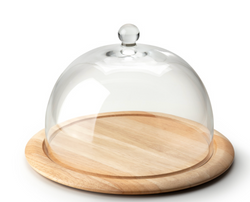 Käseglocke 2-teilig, Glas mit Teller aus Gummibaumholz, 26 x 16 cm