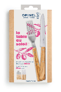 Opinel, "La table au soleil" 4 Messer + 4 Gabeln mit Olivenholzgriff