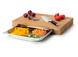 Cutting board oak with stainless steel drawer small
