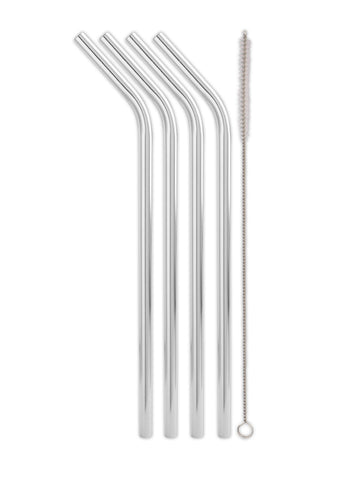 Drinking straw, stainless steel, set of 4 angled