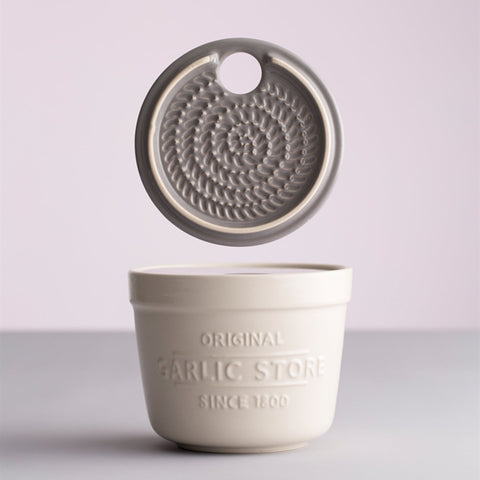 Garlic container with grater, earthenware