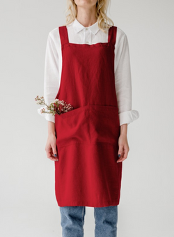 LinenTales Crossback Apron, red pear